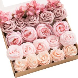 imageLings Moment Artificial Flowers Fake Roses Faux Peony Foam Gardenia Combo for DIY Wedding Bouquets Centerpieces Arrangements Bridal Shower Party Home Decorations Lavender ampamp Purple 24pcsPkpink  Blush