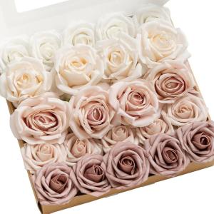 imageLings Moment Artificial Flowers Fake Roses Faux Peony Foam Gardenia Combo for DIY Wedding Bouquets Centerpieces Arrangements Bridal Shower Party Home Decorations Lavender ampamp Purple 24pcsPkdusty Rose  Cream