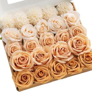 imageLings Moment Artificial Flowers Fake Roses Faux Peony Foam Gardenia Combo for DIY Wedding Bouquets Centerpieces Arrangements Bridal Shower Party Home Decorations Lavender ampamp Purple 24pcsOrcream  Apricot