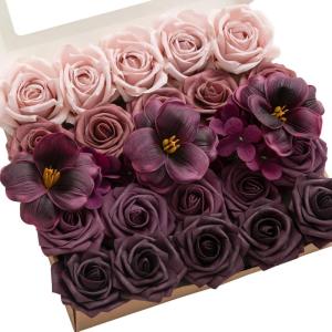 imageLings Moment Artificial Flowers Fake Roses Faux Peony Foam Gardenia Combo for DIY Wedding Bouquets Centerpieces Arrangements Bridal Shower Party Home Decorations Lavender ampamp Purple 24pcsPrplplum  Plum Lily