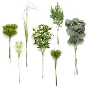 imageLings Moment Artificial Greenery Stems Box Set 30pcs with 8 Kinds of Faux Greenery Picks for DIY Bridal Bouquets Wedding Floral Arrangement Table Centerpieces Purple ampamp Dark GreenGrnolive Green