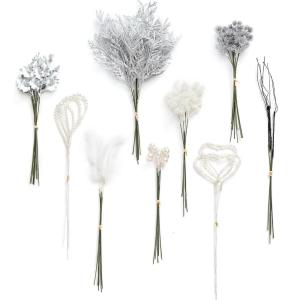 imageLings Moment Artificial Greenery Stems Box Set 30pcs with 8 Kinds of Faux Greenery Picks for DIY Bridal Bouquets Wedding Floral Arrangement Table Centerpieces Purple ampamp Dark GreenPkdusty Rose  Grey