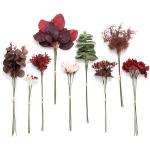 imageLings Moment Artificial Greenery Stems Box Set 30pcs with 8 Kinds of Faux Greenery Picks for DIY Bridal Bouquets Wedding Floral Arrangement Table Centerpieces Purple ampamp Dark GreenRedburgundy  Dusty Rose