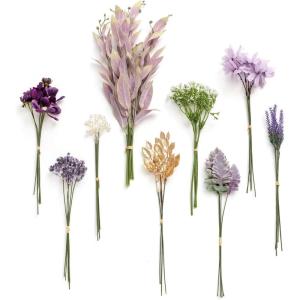 imageLings Moment Artificial Greenery Stems Box Set 30pcs with 8 Kinds of Faux Greenery Picks for DIY Bridal Bouquets Wedding Floral Arrangement Table Centerpieces Purple ampamp Dark GreenPrpllavender  Golden