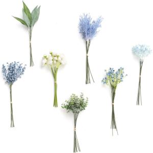 imageLings Moment Artificial Greenery Stems Box Set 30pcs with 8 Kinds of Faux Greenery Picks for DIY Bridal Bouquets Wedding Floral Arrangement Table Centerpieces Purple ampamp Dark GreenBlunavy  Cream
