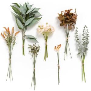 imageLings Moment Artificial Greenery Stems Box Set 30pcs with 8 Kinds of Faux Greenery Picks for DIY Bridal Bouquets Wedding Floral Arrangement Table Centerpieces Purple ampamp Dark GreenOramber  Green