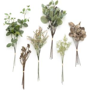 imageLings Moment Artificial Greenery Stems Box Set 30pcs with 8 Kinds of Faux Greenery Picks for DIY Bridal Bouquets Wedding Floral Arrangement Table Centerpieces Purple ampamp Dark GreenGrnbrown  Emerald
