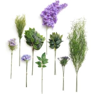 imageLings Moment Artificial Greenery Stems Box Set 30pcs with 8 Kinds of Faux Greenery Picks for DIY Bridal Bouquets Wedding Floral Arrangement Table Centerpieces Purple ampamp Dark GreenPrplpurple  Dark Green