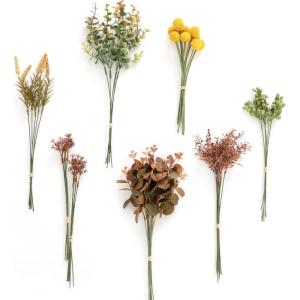 imageLings Moment Artificial Greenery Stems Box Set 30pcs with 8 Kinds of Faux Greenery Picks for DIY Bridal Bouquets Wedding Floral Arrangement Table Centerpieces Purple ampamp Dark GreenOrterracota  Amber