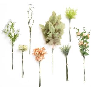 imageLings Moment Artificial Greenery Stems Box Set 30pcs with 8 Kinds of Faux Greenery Picks for DIY Bridal Bouquets Wedding Floral Arrangement Table Centerpieces Purple ampamp Dark GreenPkblush Garden