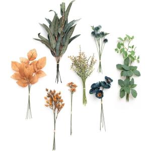 imageLings Moment Artificial Greenery Stems Box Set 30pcs with 8 Kinds of Faux Greenery Picks for DIY Bridal Bouquets Wedding Floral Arrangement Table Centerpieces Purple ampamp Dark GreenOrteal  Burnt Orange