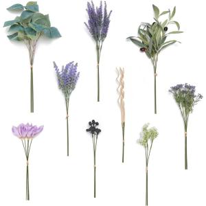 imageLings Moment Artificial Greenery Stems Box Set 30pcs with 8 Kinds of Faux Greenery Picks for DIY Bridal Bouquets Wedding Floral Arrangement Table Centerpieces Purple ampamp Dark GreenPrpllavender  Plum