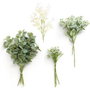 imageLings Moment Artificial Greenery Stems Box Set 30pcs with 8 Kinds of Faux Greenery Picks for DIY Bridal Bouquets Wedding Floral Arrangement Table Centerpieces Purple ampamp Dark GreenGrntender Green  Sage Green