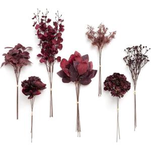 imageLings Moment Artificial Greenery Stems Box Set 30pcs with 8 Kinds of Faux Greenery Picks for DIY Bridal Bouquets Wedding Floral Arrangement Table Centerpieces Purple ampamp Dark GreenRedmoody Burgundy