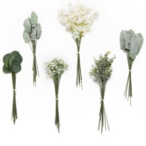 imageLings Moment Artificial Greenery Stems Box Set 30pcs with 8 Kinds of Faux Greenery Picks for DIY Bridal Bouquets Wedding Floral Arrangement Table Centerpieces Purple ampamp Dark GreenGrnsage Green  White
