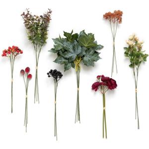 imageLings Moment Artificial Greenery Stems Box Set 30pcs with 8 Kinds of Faux Greenery Picks for DIY Bridal Bouquets Wedding Floral Arrangement Table Centerpieces Purple ampamp Dark GreenRedbordeaux Red