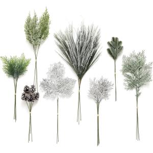 imageLings Moment Artificial Greenery Stems Box Set 30pcs with 8 Kinds of Faux Greenery Picks for DIY Bridal Bouquets Wedding Floral Arrangement Table Centerpieces Purple ampamp Dark GreenGrnsilver  Pine Green