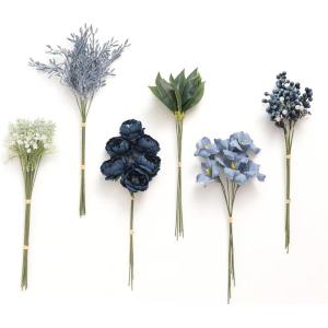 imageLings Moment Artificial Greenery Stems Box Set 30pcs with 8 Kinds of Faux Greenery Picks for DIY Bridal Bouquets Wedding Floral Arrangement Table Centerpieces Purple ampamp Dark GreenBludark Green  Navy