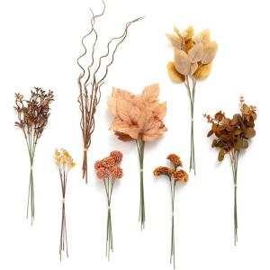 imageLings Moment Artificial Greenery Stems Box Set 30pcs with 8 Kinds of Faux Greenery Picks for DIY Bridal Bouquets Wedding Floral Arrangement Table Centerpieces Purple ampamp Dark GreenBrnbrown  Orange