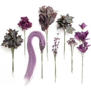 imageLings Moment Artificial Greenery Stems Box Set 30pcs with 8 Kinds of Faux Greenery Picks for DIY Bridal Bouquets Wedding Floral Arrangement Table Centerpieces Purple ampamp Dark GreenPrplplum  Plum Lily