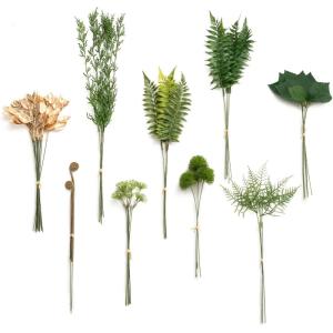 imageLings Moment Artificial Greenery Stems Box Set 30pcs with 8 Kinds of Faux Greenery Picks for DIY Bridal Bouquets Wedding Floral Arrangement Table Centerpieces Purple ampamp Dark GreenGrnemerald  Gold