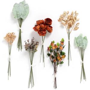 imageLings Moment Artificial Greenery Stems Box Set 30pcs with 8 Kinds of Faux Greenery Picks for DIY Bridal Bouquets Wedding Floral Arrangement Table Centerpieces Purple ampamp Dark GreenOrterracotta  Green