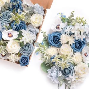 imageLings Moment Fake Flowers Box Faux Artificial Greenery Stems Foam Roses Silk Lilac for Wedding Decor Centerpieces Table Decorations Floral Arrangements Lavender ampamp Purple Mini ComboBludusty Blue  Navy  Ivory