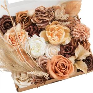 imageLings Moment Fake Flowers Box Faux Artificial Greenery Stems Foam Roses Silk Peony for Wedding Decor Centerpieces Table Decorations Floral Arrangements Orange ampamp Soft Peach Deluxe ComboBegboho  Sepia