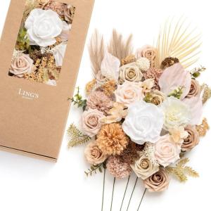 imageLings Moment Fake Flowers Box Faux Artificial Greenery Stems Foam Roses Silk Peony for Wedding Decor Centerpieces Table Decorations Floral Arrangements Orange ampamp Soft Peach Deluxe ComboBegboho  Nude