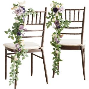 imageLings Moment Fall 10pcs Wedding Chair Decorations Aisle Floral Swag Artificial Pew Flowers Hanging Garland Deep Plum for Ceremony Reception Church Rose Floral Arrangement Party Outdoor DecorLilac  Gold