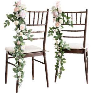 imageLings Moment Fall 10pcs Wedding Chair Decorations Aisle Floral Swag Artificial Pew Flowers Hanging Garland Deep Plum for Ceremony Reception Church Rose Floral Arrangement Party Outdoor DecorBlush  Cream