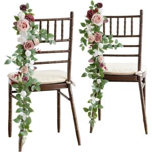 imageLings Moment Fall 10pcs Wedding Chair Decorations Aisle Floral Swag Artificial Pew Flowers Hanging Garland Deep Plum for Ceremony Reception Church Rose Floral Arrangement Party Outdoor DecorDusty Rose  Mauve