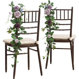 imageLings Moment Fall 10pcs Wedding Chair Decorations Aisle Floral Swag Artificial Pew Flowers Hanging Garland Deep Plum for Ceremony Reception Church Rose Floral Arrangement Party Outdoor DecorSage Purple  Provence Blue