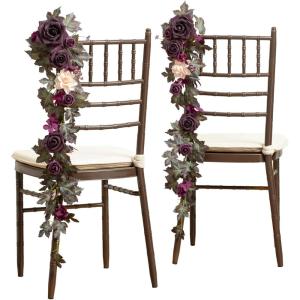 imageLings Moment Fall 10pcs Wedding Chair Decorations Aisle Floral Swag Artificial Pew Flowers Hanging Garland Deep Plum for Ceremony Reception Church Rose Floral Arrangement Party Outdoor DecorDeep Plum  Petal Pink