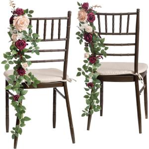 imageLings Moment Fall 10pcs Wedding Chair Decorations Aisle Floral Swag Artificial Pew Flowers Hanging Garland Deep Plum for Ceremony Reception Church Rose Floral Arrangement Party Outdoor DecorMarsala  Blush