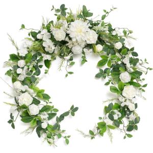 imageLings Moment Flower Garland  6FT Eucalyptus ampamp Rose  Sweetheart Table Decor for Wedding Reception Artificial Floral Garland for Arch Mantle Christmas Backdrop Decoration PurpleWhtwhite  Lily  Olive