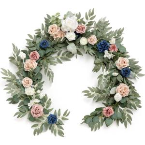 imageLings Moment Flower Garland  6FT Eucalyptus ampamp Rose  Sweetheart Table Decor for Wedding Reception Artificial Floral Garland for Arch Mantle Christmas Backdrop Decoration PurplePkdusty Rose Navy