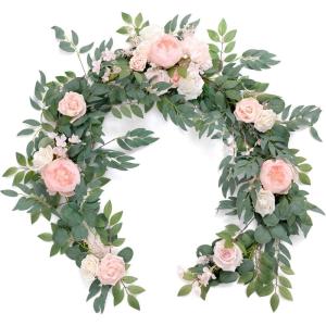 imageLings Moment Flower Garland  6FT Eucalyptus ampamp Rose  Sweetheart Table Decor for Wedding Reception Artificial Floral Garland for Arch Mantle Christmas Backdrop Decoration PurplePkblush  Cream
