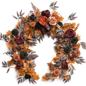 imageLings Moment Flower Garland  6FT Eucalyptus ampamp Rose  Sweetheart Table Decor for Wedding Reception Artificial Floral Garland for Arch Mantle Christmas Backdrop Decoration PurpleOrblack Terracotta