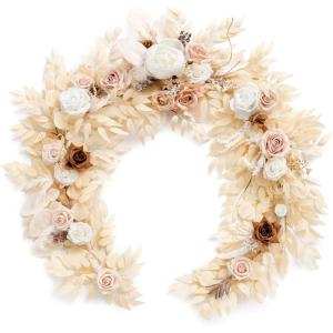 imageLings Moment Flower Garland  6FT Eucalyptus ampamp Rose  Sweetheart Table Decor for Wedding Reception Artificial Floral Garland for Arch Mantle Christmas Backdrop Decoration PurpleWhtwhite  Beige