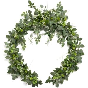 imageLings Moment Flower Garland  6FT Eucalyptus ampamp Rose  Sweetheart Table Decor for Wedding Reception Artificial Floral Garland for Arch Mantle Christmas Backdrop Decoration PurpleGrnsage Green