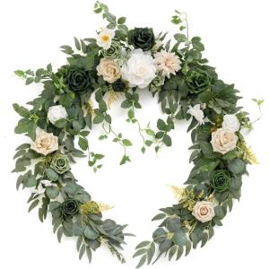 imageLings Moment Flower Garland  6FT Eucalyptus ampamp Rose  Sweetheart Table Decor for Wedding Reception Artificial Floral Garland for Arch Mantle Christmas Backdrop Decoration PurpleGrnemerald  Tawny Beige