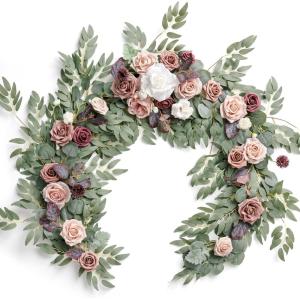 imageLings Moment Flower Garland  6FT Eucalyptus ampamp Rose  Sweetheart Table Decor for Wedding Reception Artificial Floral Garland for Arch Mantle Christmas Backdrop Decoration PurplePkdusty Rose  Mauve