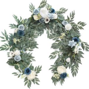 imageLings Moment Flower Garland  6FT Eucalyptus ampamp Rose  Sweetheart Table Decor for Wedding Reception Artificial Floral Garland for Arch Mantle Christmas Backdrop Decoration PurpleBludusty Blue  Navy