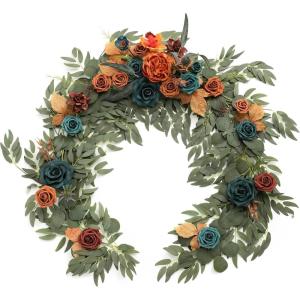 imageLings Moment Flower Garland  6FT Eucalyptus ampamp Rose  Sweetheart Table Decor for Wedding Reception Artificial Floral Garland for Arch Mantle Christmas Backdrop Decoration PurpleOrdark Teal  Burnt Orange