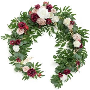 imageLings Moment Flower Garland  6FT Eucalyptus ampamp Rose  Sweetheart Table Decor for Wedding Reception Artificial Floral Garland for Arch Mantle Christmas Backdrop Decoration PurpleRedmarsala  Blush 02