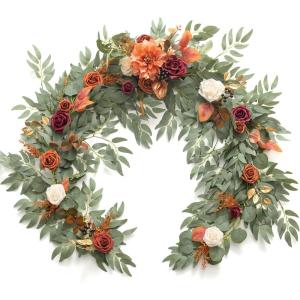imageLings Moment Flower Garland  6FT Eucalyptus ampamp Rose  Sweetheart Table Decor for Wedding Reception Artificial Floral Garland for Arch Mantle Christmas Backdrop Decoration PurpleOrterracotta  Orange
