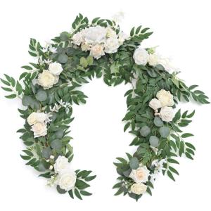 imageLings Moment Flower Garland  6FT Eucalyptus ampamp Rose  Sweetheart Table Decor for Wedding Reception Artificial Floral Garland for Arch Mantle Christmas Backdrop Decoration PurpleWhtivory