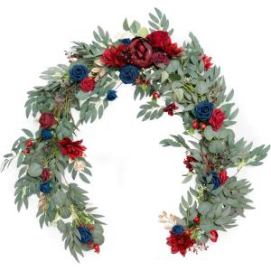 imageLings Moment Flower Garland  6FT Eucalyptus ampamp Rose  Sweetheart Table Decor for Wedding Reception Artificial Floral Garland for Arch Mantle Christmas Backdrop Decoration PurpleBlunavy Blue  Burgundy