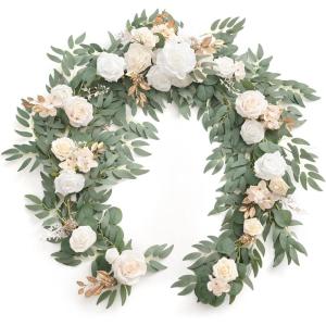 imageLings Moment Flower Garland  6FT Eucalyptus ampamp Rose  Sweetheart Table Decor for Wedding Reception Artificial Floral Garland for Arch Mantle Christmas Backdrop Decoration PurpleWhtwhite  Beige New